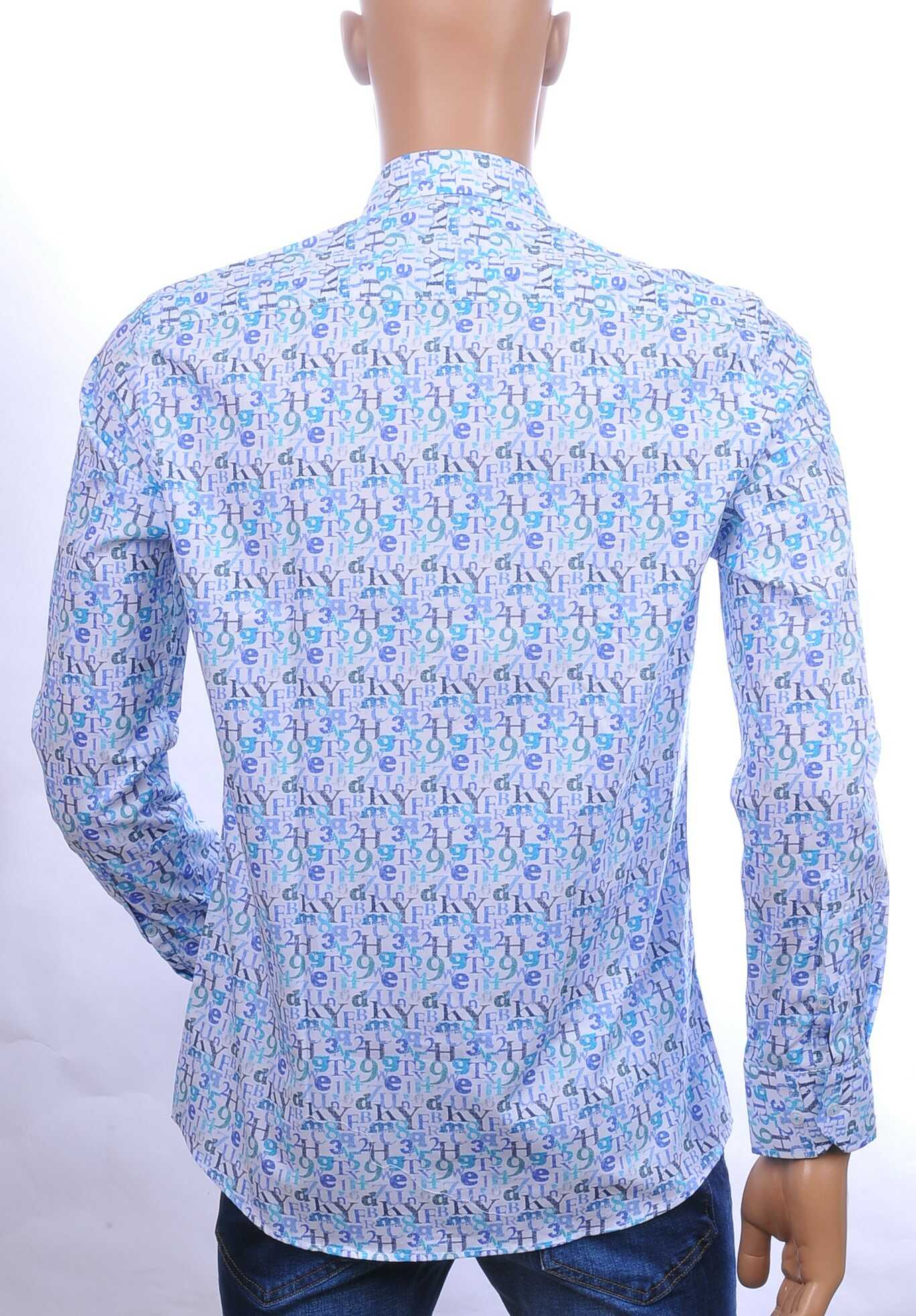 CORRINO Italiaanse allover cijfers en letters motieven heren overhemd Blauw