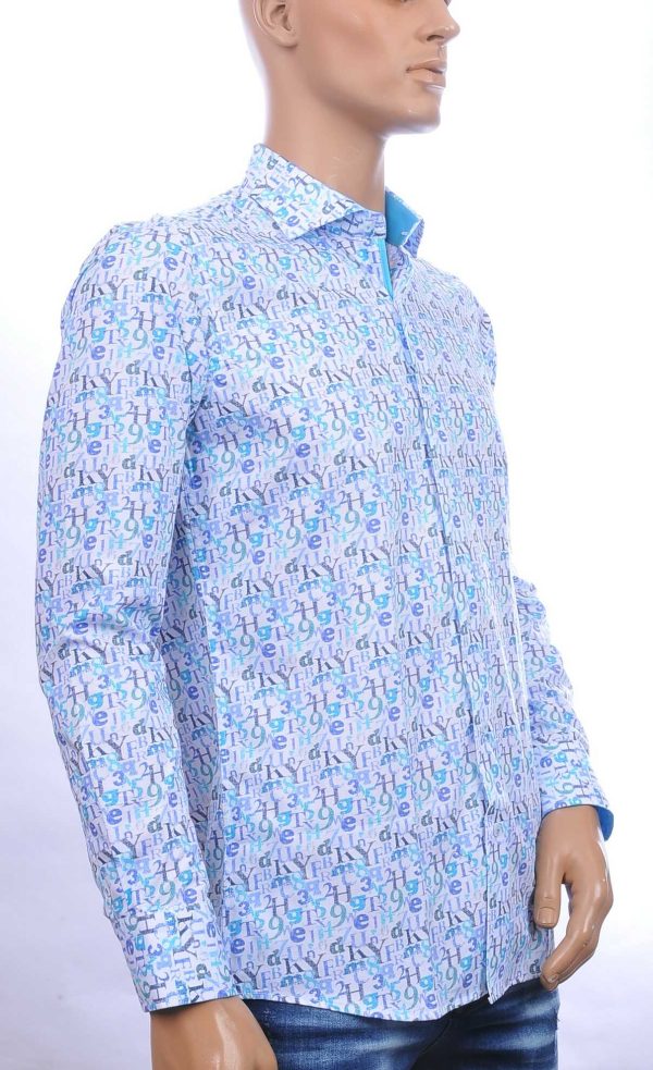 CORRINO Italiaanse allover cijfers en letters motieven heren overhemd Blauw