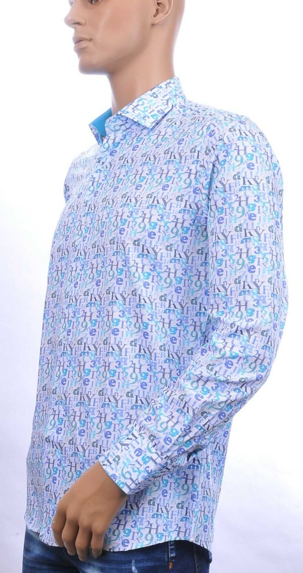 CORRINO Italiaanse allover cijfers en letters motieven heren overhemd Blauw