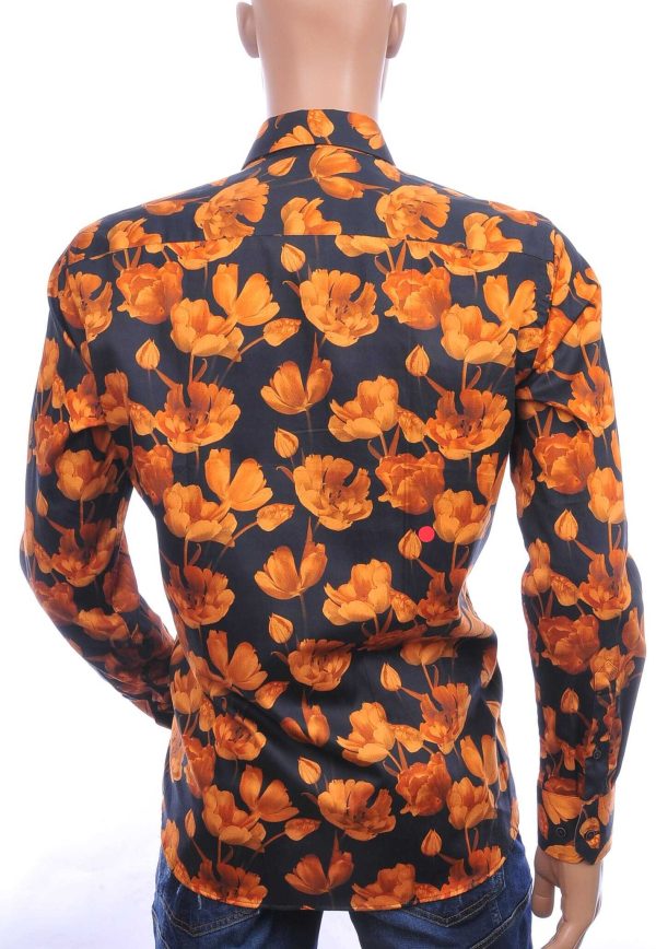 Corrino slim fit allover bloemen dessin heren overhemd Zwart