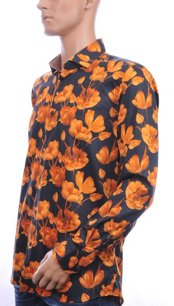 Corrino slim fit allover bloemen dessin heren overhemd Zwart