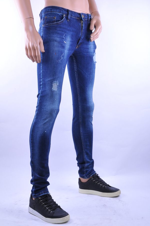 D&A trendy gescheurde slim fit heren skinny jeans met verfspetters, D003 Blauw
