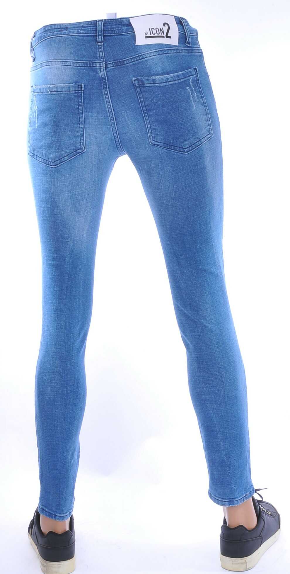 ICON2 Hippie Gescheurde Slim Fit Stretch Heren Jeans met Verfspettertjes – Lichtblauw | Trendy, Stoer en Comfortabel