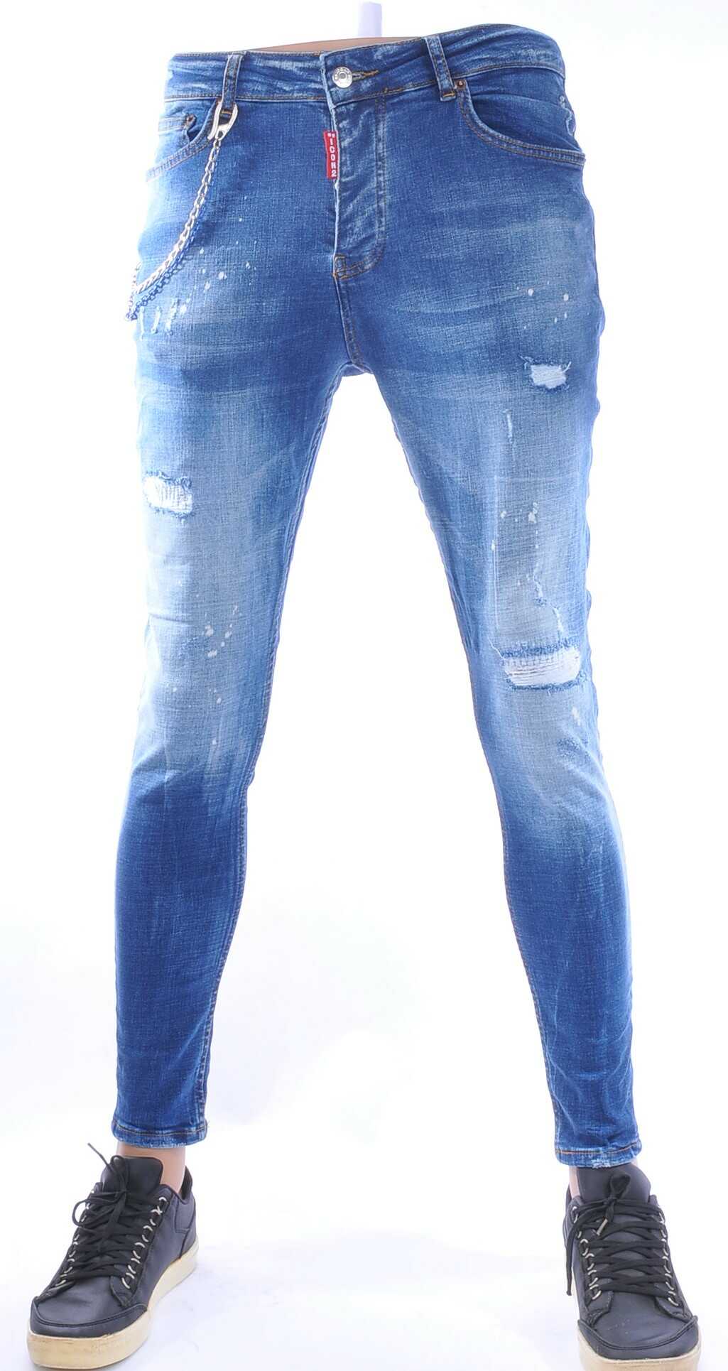 ICON2 Hippie Gewassen Gescheurde Slim Fit Stretch Heren Jeans met Bleekvlekjes - Lichtblauw | Trendy, Comfortabel & Perfect voor een Stoere Look