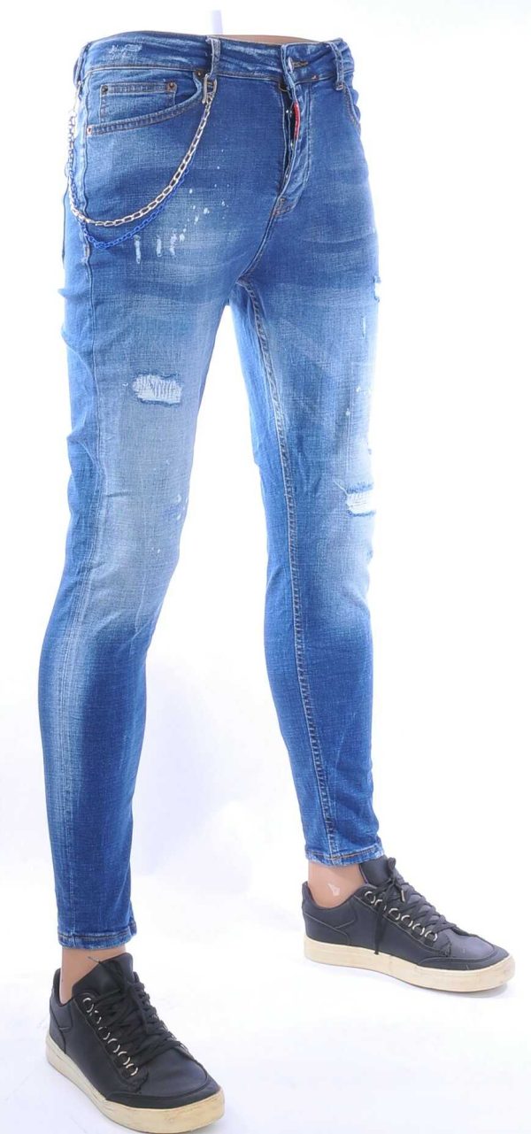 ICON2 Hippie Gewassen Gescheurde Slim Fit Stretch Heren Jeans met Bleekvlekjes - Lichtblauw | Trendy, Comfortabel & Perfect voor een Stoere Look