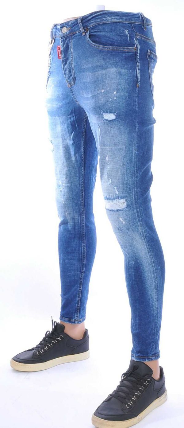ICON2 Hippie Gewassen Gescheurde Slim Fit Stretch Heren Jeans met Bleekvlekjes - Lichtblauw | Trendy, Comfortabel & Perfect voor een Stoere Look