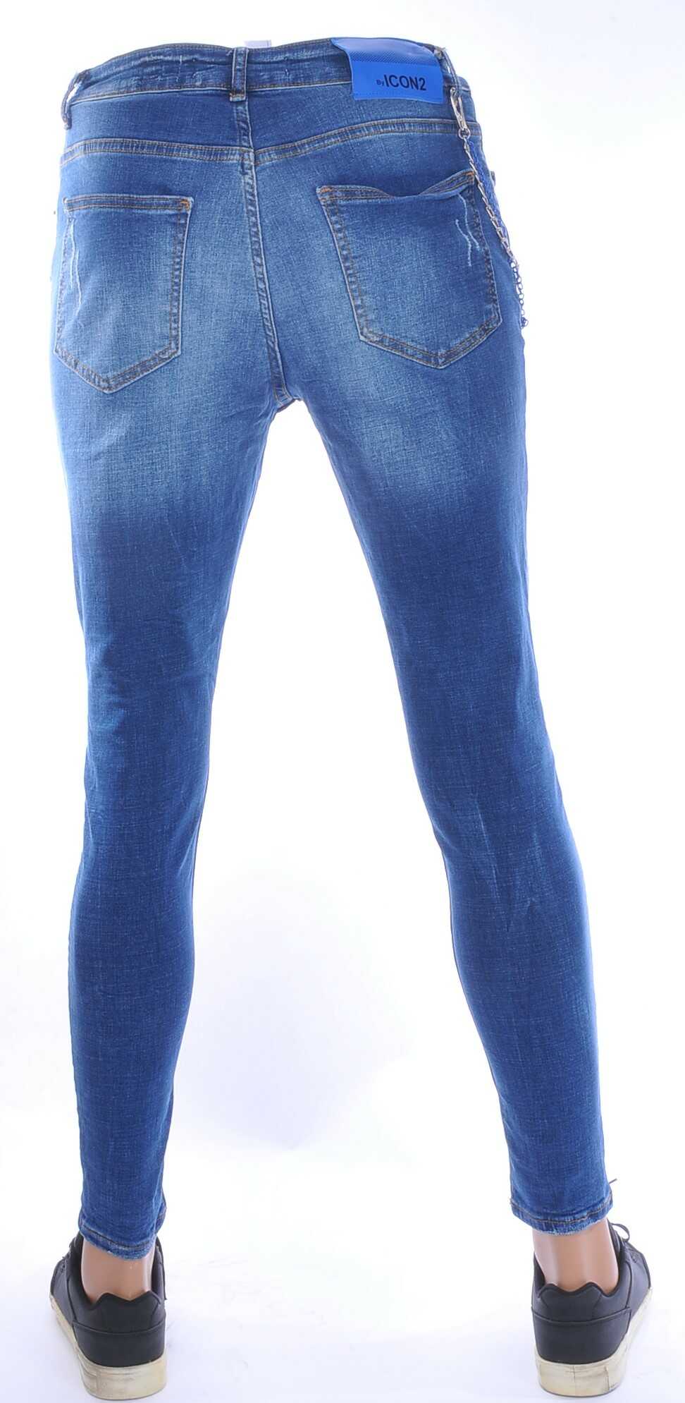 ICON2 Hippie Gewassen Gescheurde Slim Fit Stretch Heren Jeans met Bleekvlekjes - Lichtblauw | Trendy, Comfortabel & Perfect voor een Stoere Look