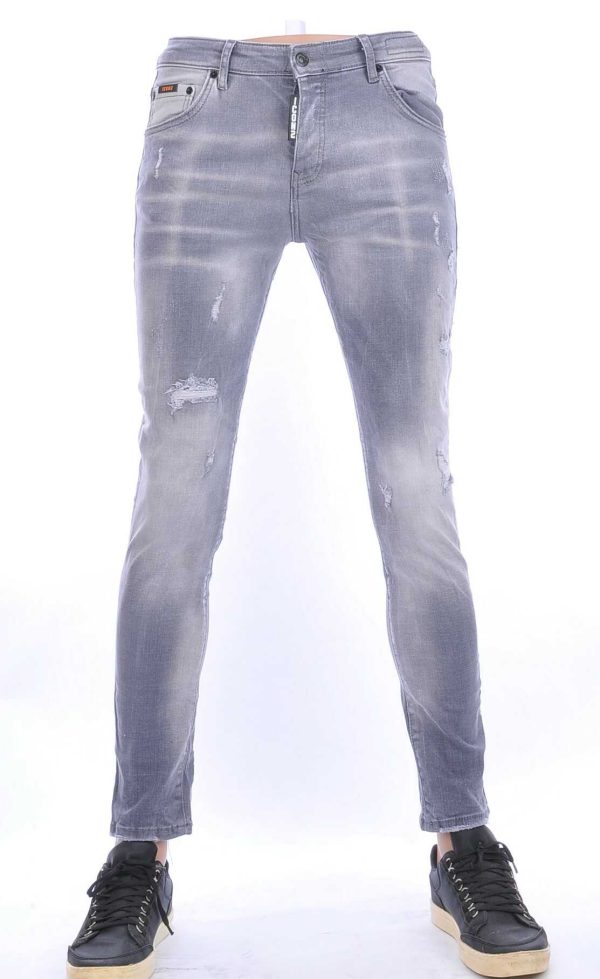 ICON2 hippie gescheurde slim fit stretch heren jeans Grijs