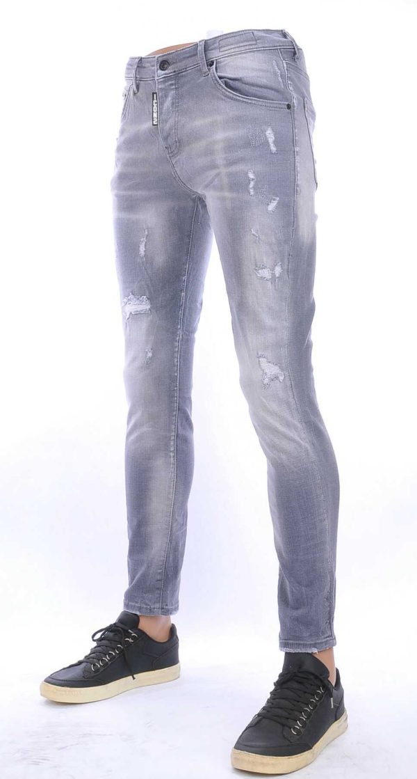 ICON2 hippie gescheurde slim fit stretch heren jeans Grijs