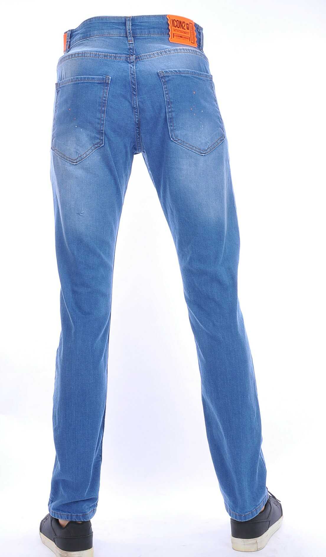 ICON2 hippie gescheurde slim fit heren jeans met verfvlekjes Blauw