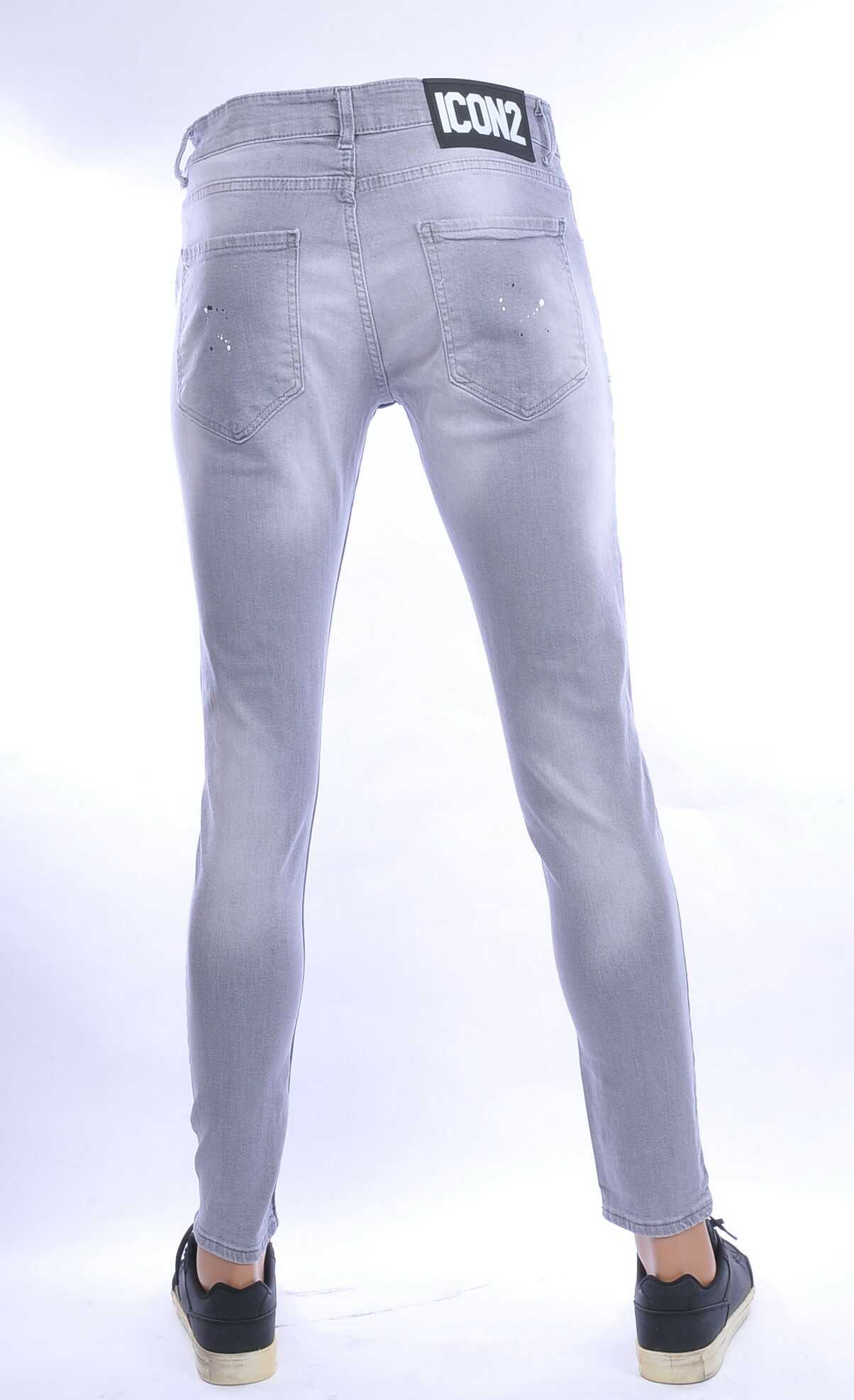 ICON2 hippie gescheurde slim fit stretch heren jeans met verfspetters Grijs