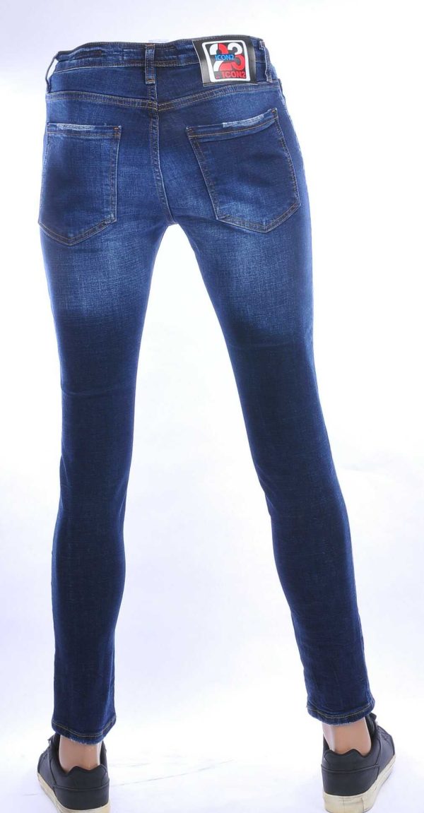 ICON2 hippie gescheurde slim fit stretch heren jeans met verfspetters Blauw