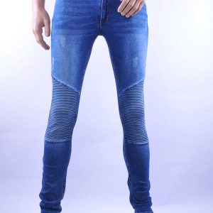 D&A trendy gescheurde slim fit heren skinny jeans met ribbels Blauw