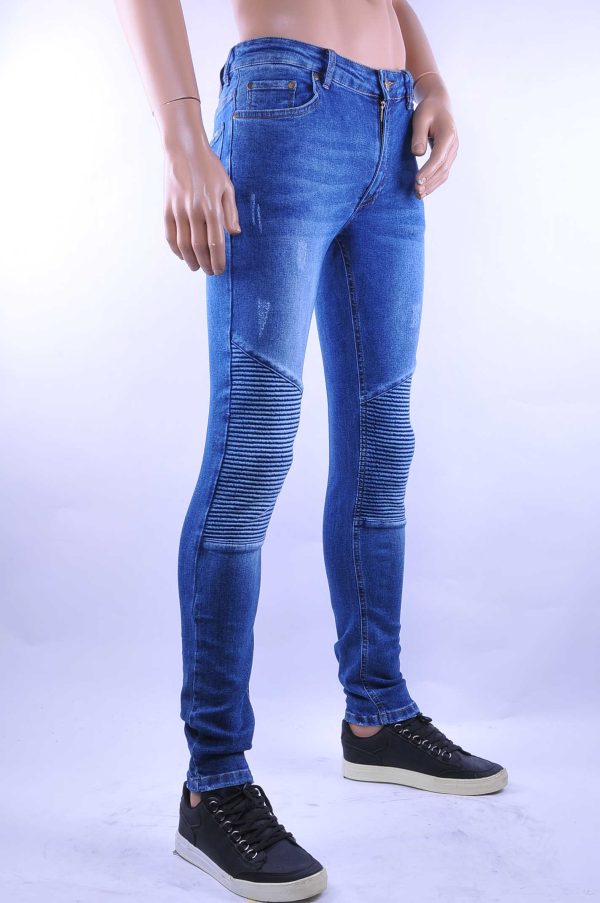 D&A trendy gescheurde slim fit heren skinny jeans met ribbels Blauw