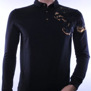 Ci-Borg trendy heren Polo Shirt met geborduurde Tijger kop, C338 Zwart