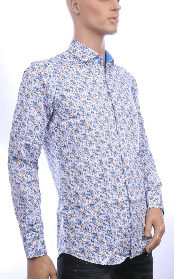 Corrino Italiaanse getailleerd slim fit allover bloemen dessin heren overhemd Wit