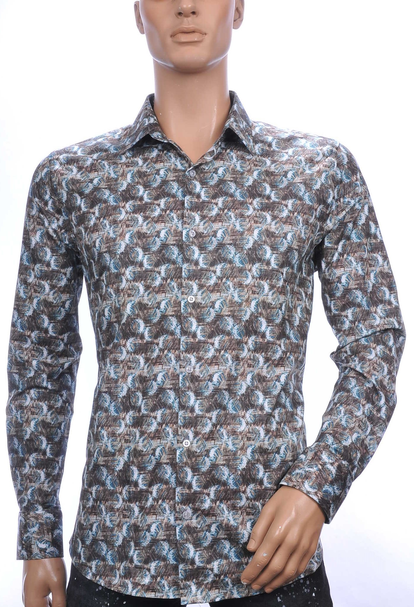FERLUCCI OLYMP State of Art Blue Industry A fish named fred Wolff Blitz Moncler DIOR Philipp Plein PRADA Louis Vuitton GUCCI VERSACE KENZO Dsquared2 Levi's CHASIN G-STAR DOLCE & GABBANA DIESEL PME LEGEND WAM DENIM LACOSTE slim fit allover kunst motieven dessin heren overhemd Khaki