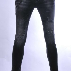 ICON2 hippie gescheurde slim fit stretch heren jeans met bleekvlekjes Zwart