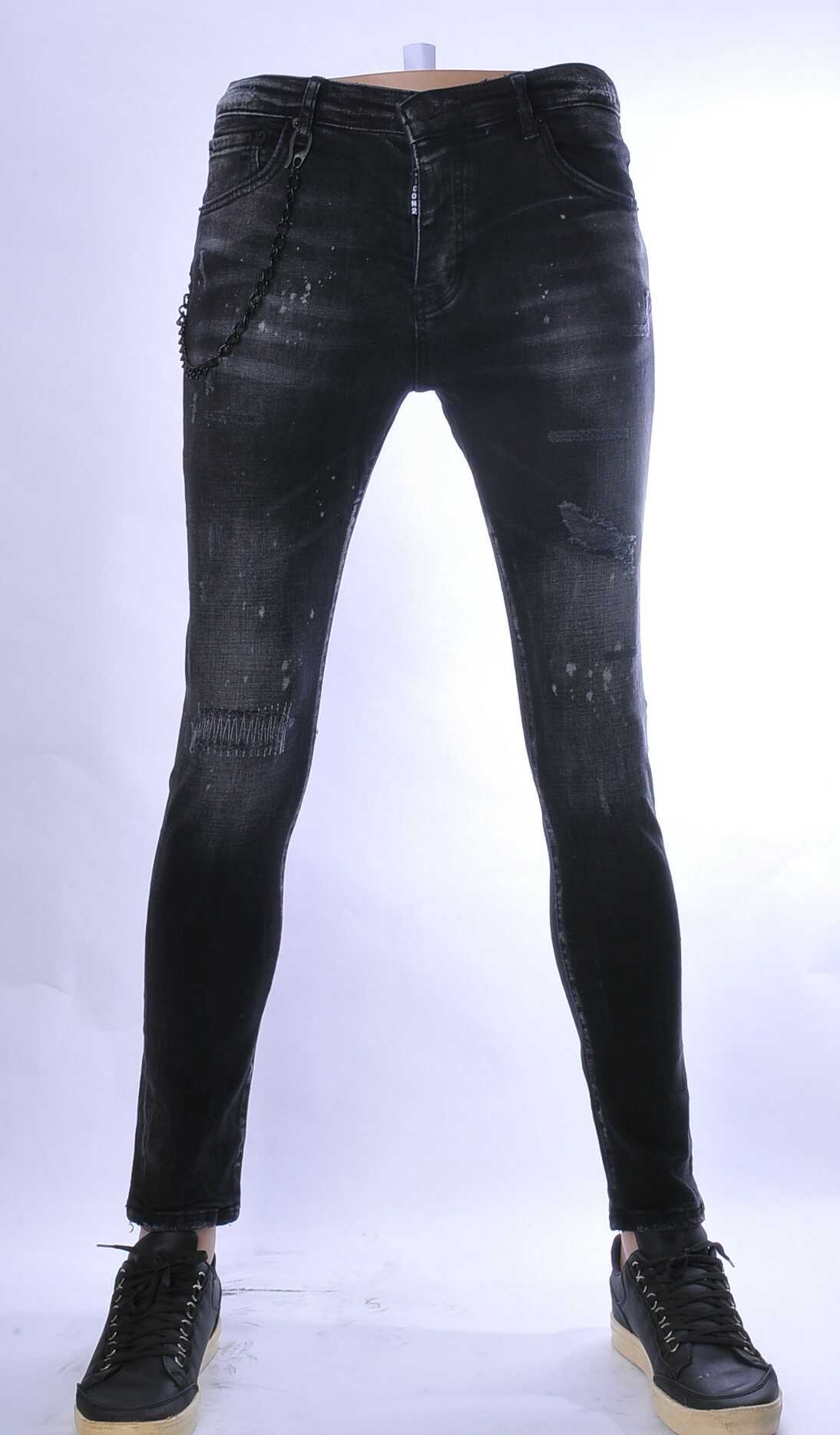 ICON2 hippie gescheurde slim fit stretch heren jeans met bleekvlekjes Zwart