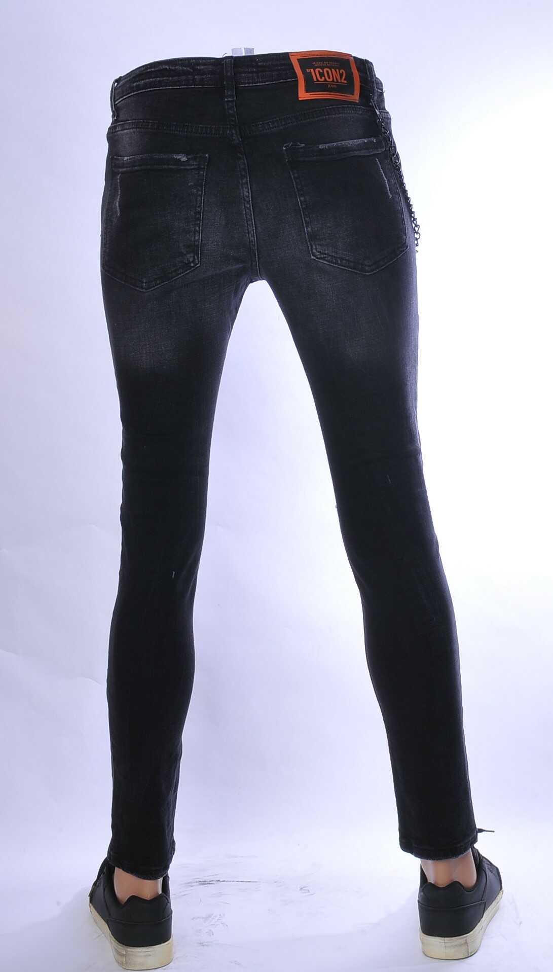 ICON2 hippie gescheurde slim fit stretch heren jeans met bleekvlekjes Zwart