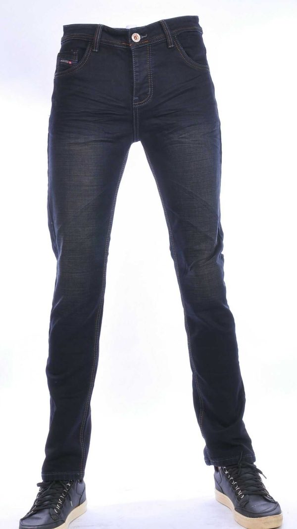 JAYLVIS regular fit stretch heren jeans met contrast kleur stiksels Zwart