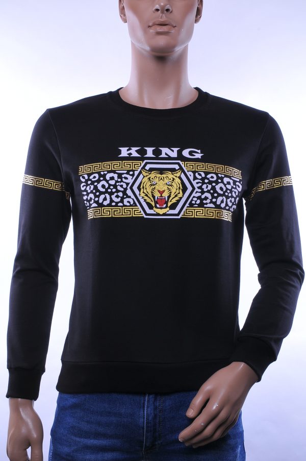 Jaylvis & Arancia trendy ronde hals heren sweatshirt met tijgerkop print, J069 Zwart