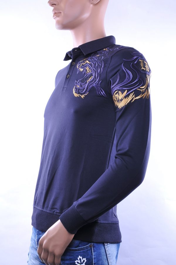 Ci-Borg/Les Designers trendy heren Poloshirt met geborduurde tijgerkop, C338/L398 Navy