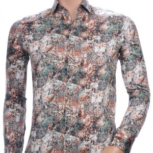 BERZO trendy slim fit allover paisley arts dessin heren overhemd Beige