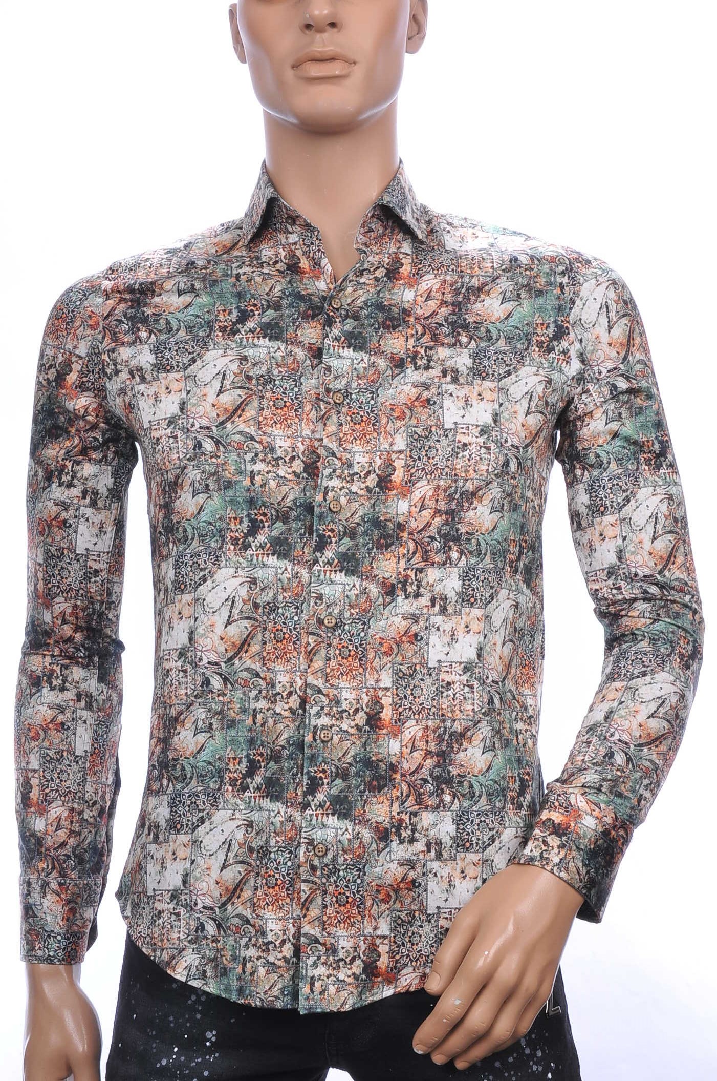 BERZO trendy slim fit allover paisley arts dessin heren overhemd Beige