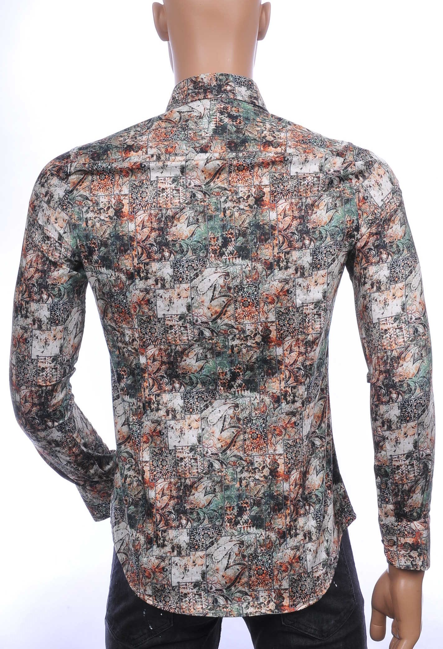 BERZO trendy slim fit allover paisley arts dessin heren overhemd Beige