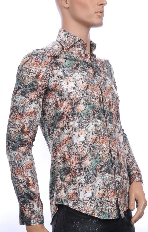BERZO trendy slim fit allover paisley arts dessin heren overhemd Beige