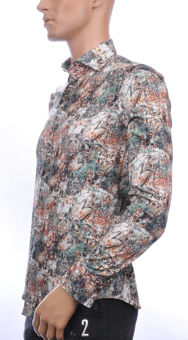 BERZO trendy slim fit allover paisley arts dessin heren overhemd Beige