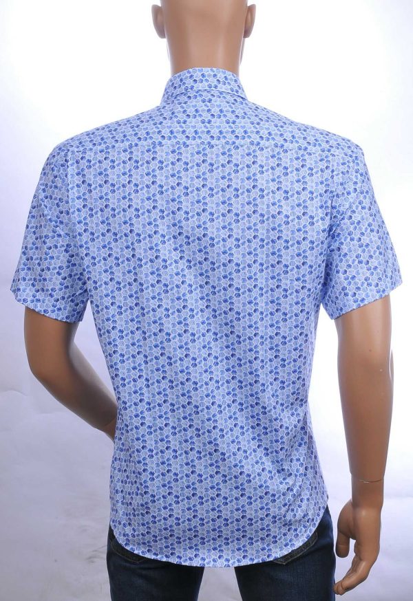 CORRINO Italiaanse allover bijenkorf motieven dessin korte mouwen heren overhemd Blauw