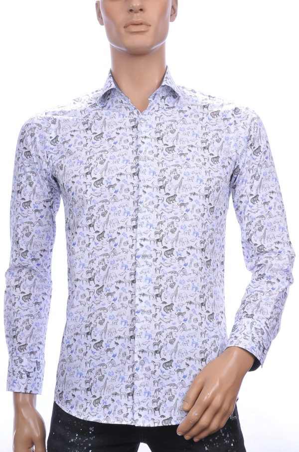 Corrino State of Art Blue Industry Wolff Blitz Moncler DIOR Philipp Plein PRADA Louis Vuitton GUCCI VERSACE KENZO Dsquared2 Levi's CHASIN G-STAR DOLCE & GABBANA DIESEL PME LEGEND WAM DENIM LACOSTE slim fit allover kleurrijk dieren dessin heren overhemd Wit