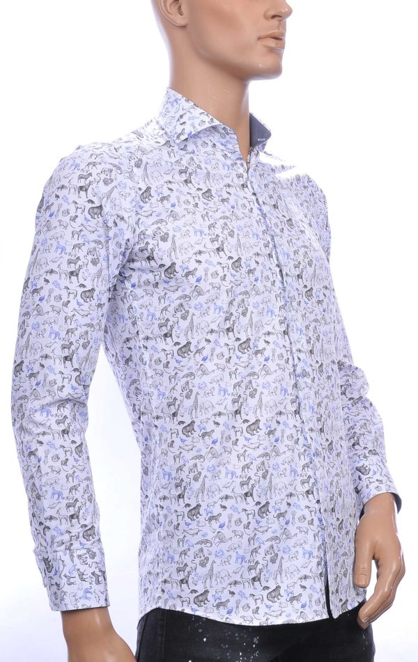 Corrino State of Art Blue Industry Wolff Blitz Moncler DIOR Philipp Plein PRADA Louis Vuitton GUCCI VERSACE KENZO Dsquared2 Levi's CHASIN G-STAR DOLCE & GABBANA DIESEL PME LEGEND WAM DENIM LACOSTE slim fit allover kleurrijk dieren dessin heren overhemd Wit