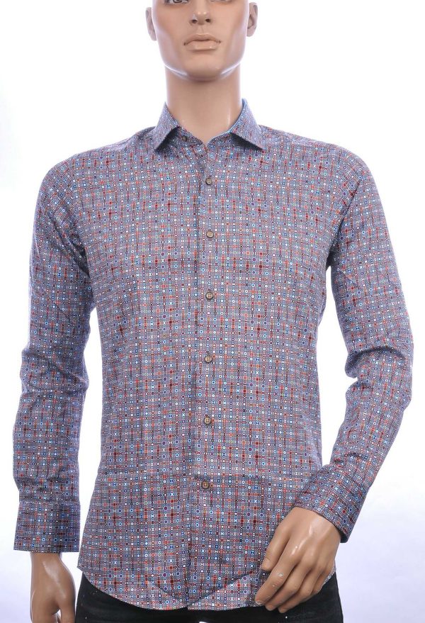 Corrino Italiaans getailleerd slim fit allover dessin heren overhemd Bordeaux