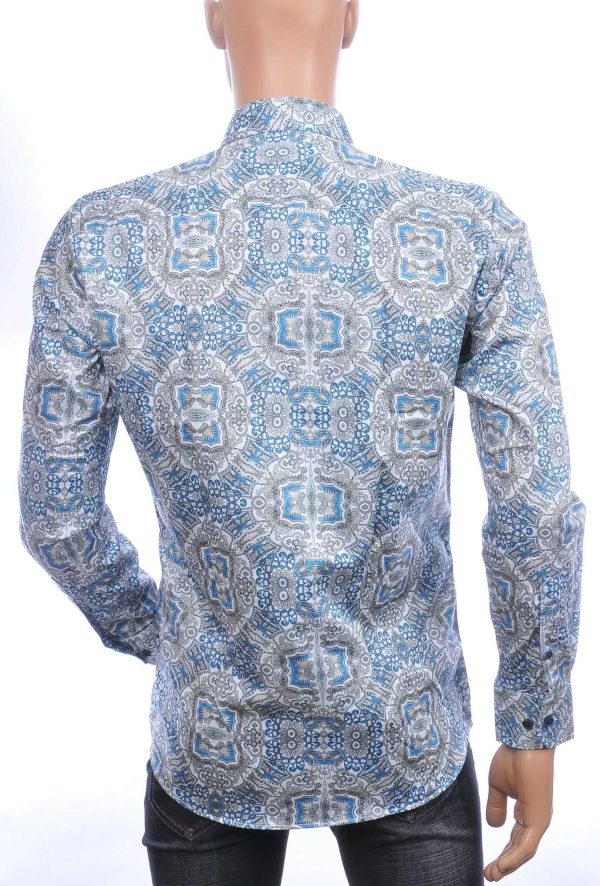 Corrino Italiaans getailleerd slim fit allover oosterse motieven dessin heren overhemd Turquoise