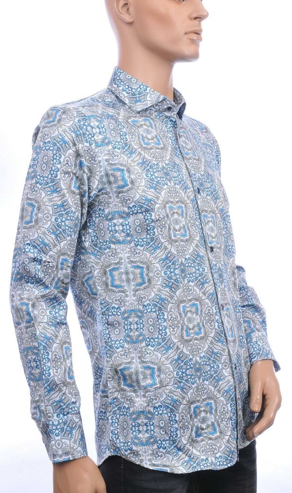 Corrino Italiaans getailleerd slim fit allover oosterse motieven dessin heren overhemd Turquoise