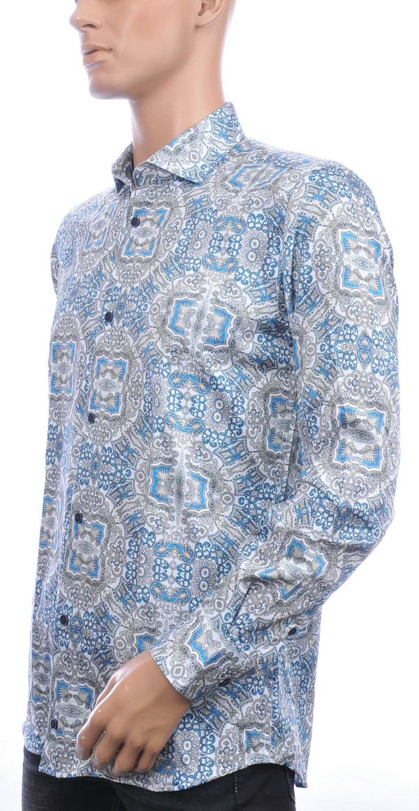 Corrino Italiaans getailleerd slim fit allover oosterse motieven dessin heren overhemd Turquoise