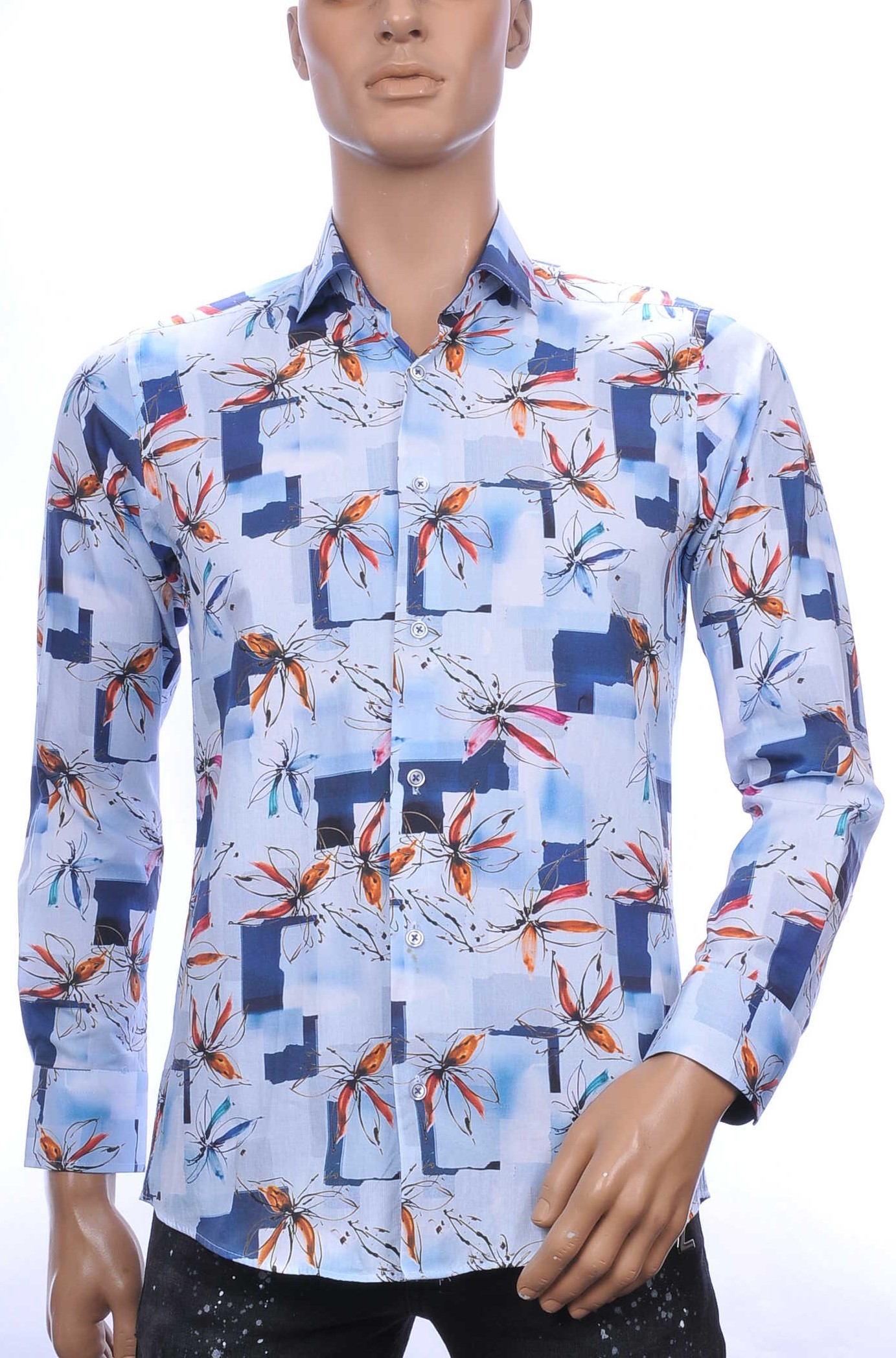 Corrino OLYMP State of Art Blue Industry A fish named fred Wolff Blitz Moncler DIOR Philipp Plein PRADA Louis Vuitton GUCCI VERSACE KENZO Dsquared2 Levi's CHASIN G-STAR DOLCE & GABBANA DIESEL PME LEGEND WAM DENIM LACOSTE slim fit allover kleurrijk bloemen dessin heren overhemd Blauw