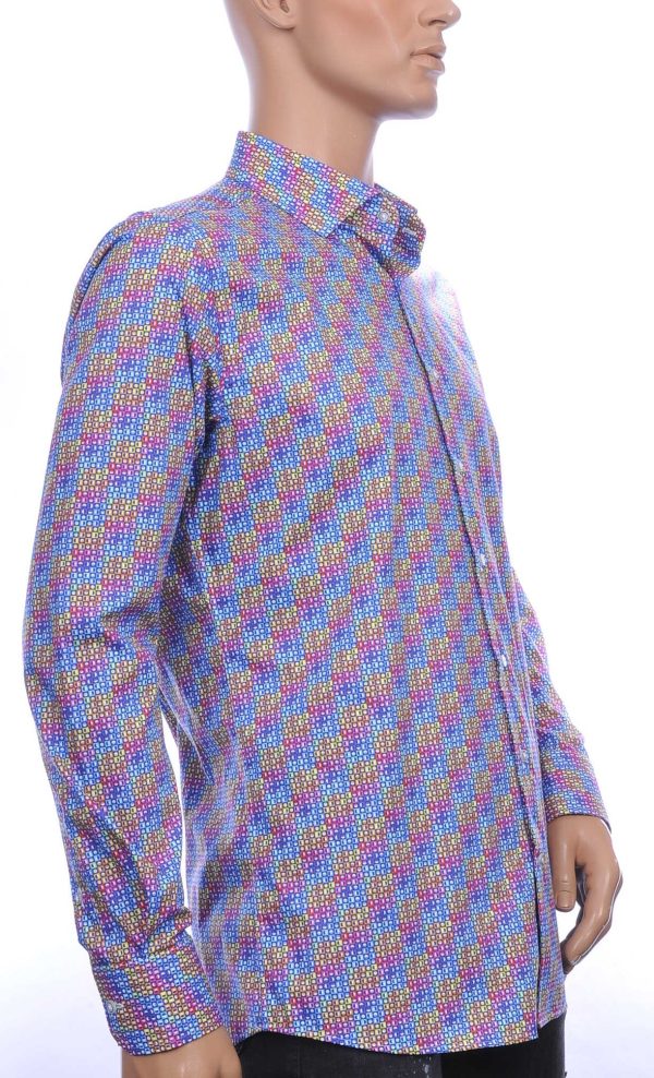 Corrino OLYMP State of Art Blue Industry A fish named fred Wolff Blitz Moncler DIOR Philipp Plein PRADA Louis Vuitton GUCCI VERSACE KENZO Dsquared2 Levi's CHASIN G-STAR DOLCE & GABBANA DIESEL PME LEGEND WAM DENIM LACOSTE slim fit allover multicolor blokjes-rondjes dessin heren overhemd Paars