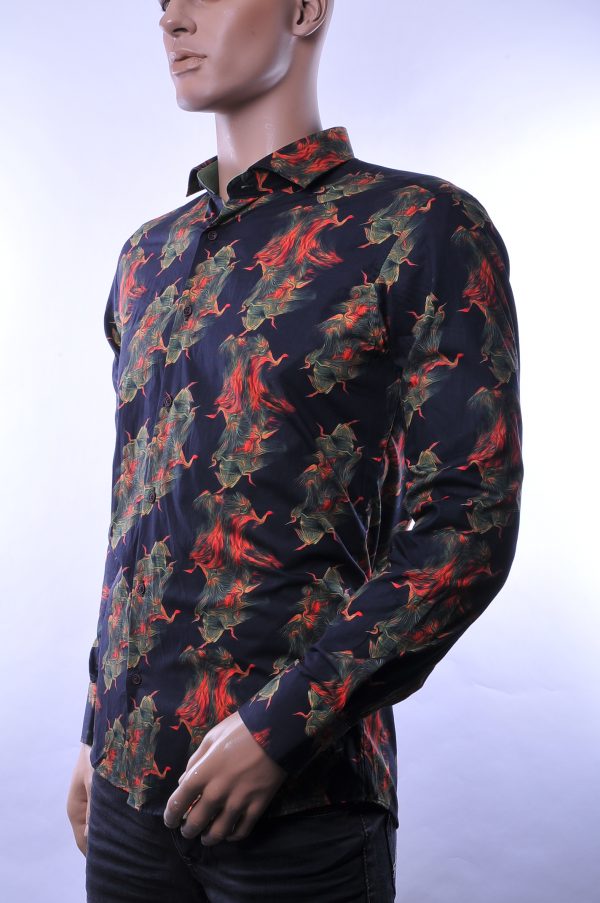 Corrino trendy modern fit allover modern dessin heren overhemd, C105 Zwart