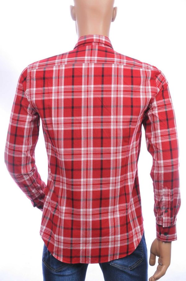 DIMI trendy slim fit geruite heren overhemd met borstzak Rood