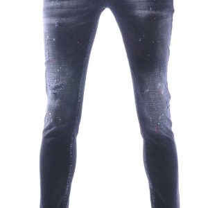 ICON2 Hippe Gewassen Gescheurde Slim Fit Stretch Heren Jeans met Verfspatten – Zwart | Trendy en Comfortabel voor de Moderne Man