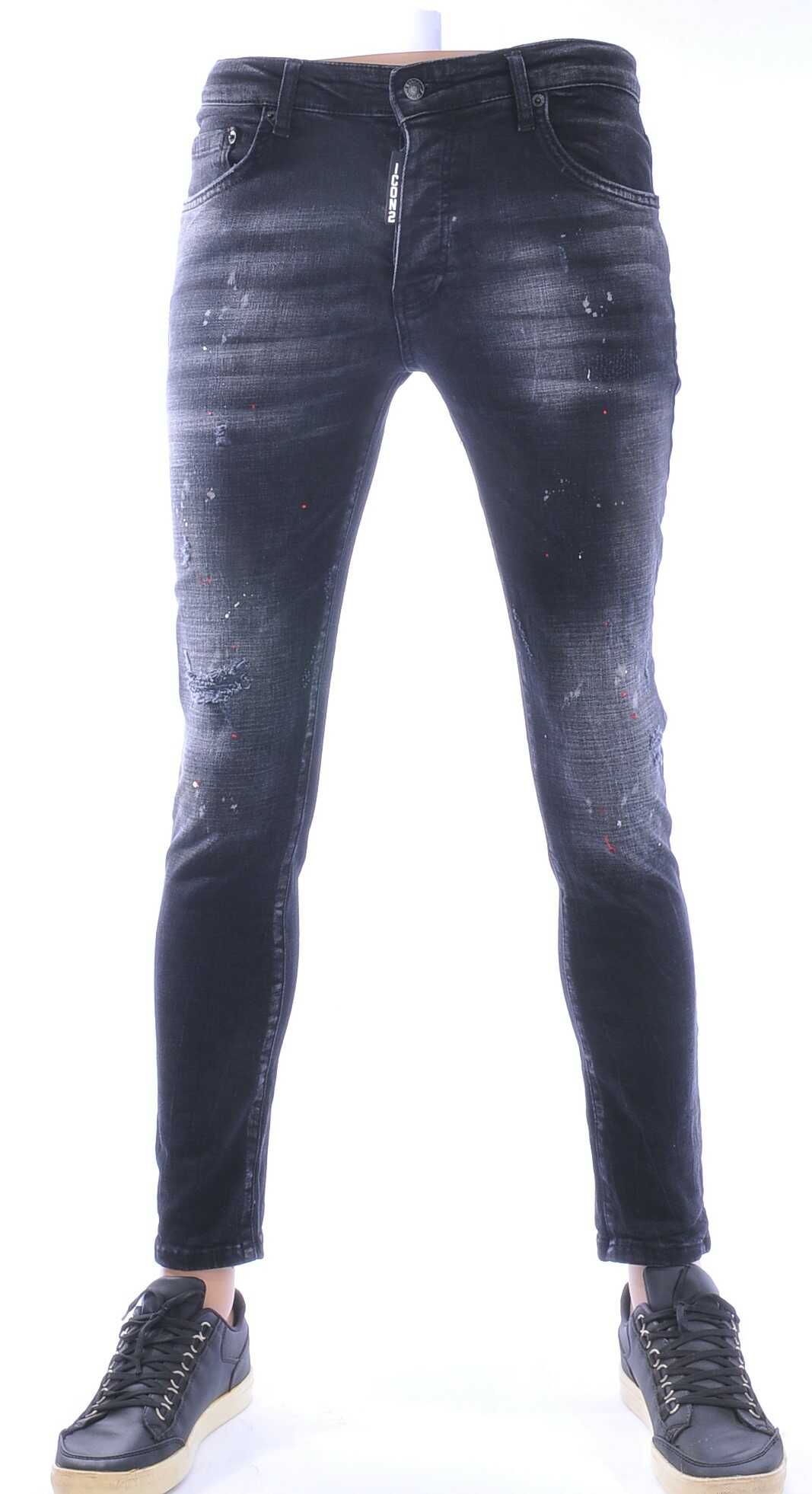 ICON2 Hippe Gewassen Gescheurde Slim Fit Stretch Heren Jeans met Verfspatten – Zwart | Trendy en Comfortabel voor de Moderne Man