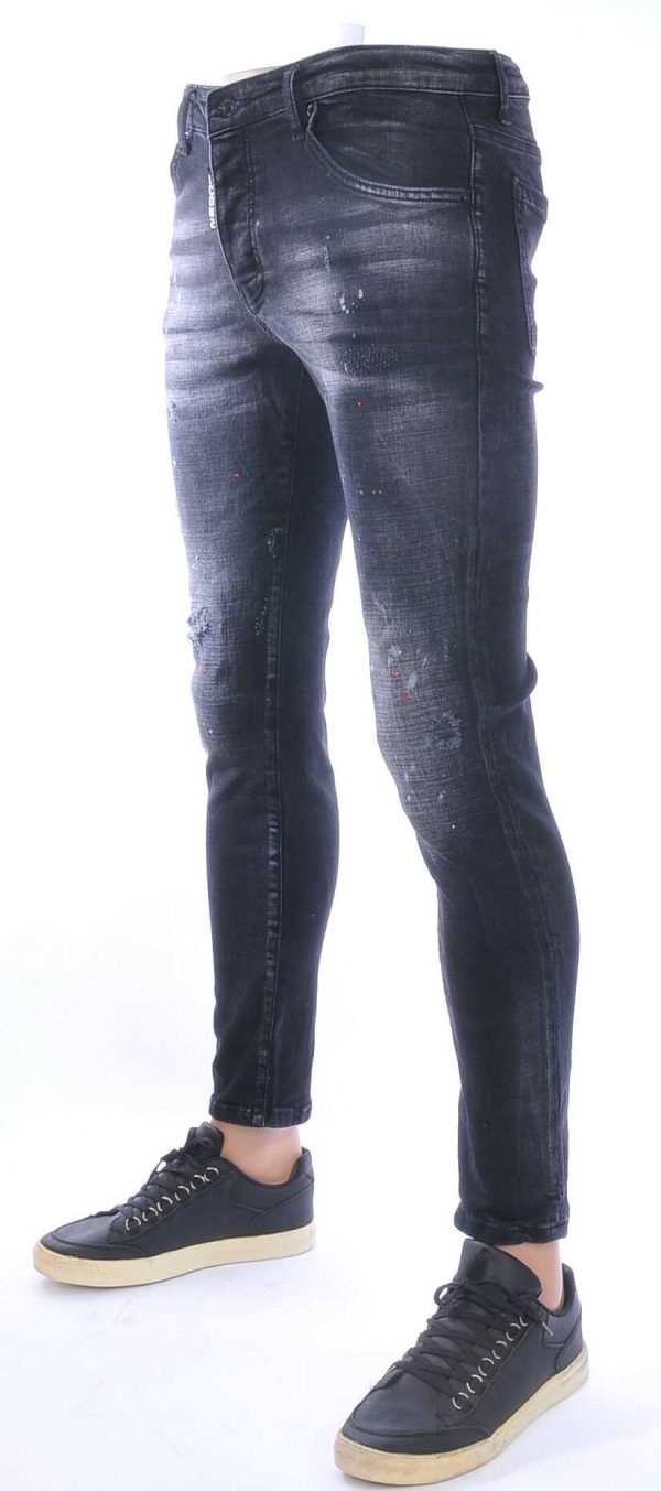 ICON2 Hippe Gewassen Gescheurde Slim Fit Stretch Heren Jeans met Verfspatten – Zwart | Trendy en Comfortabel voor de Moderne Man