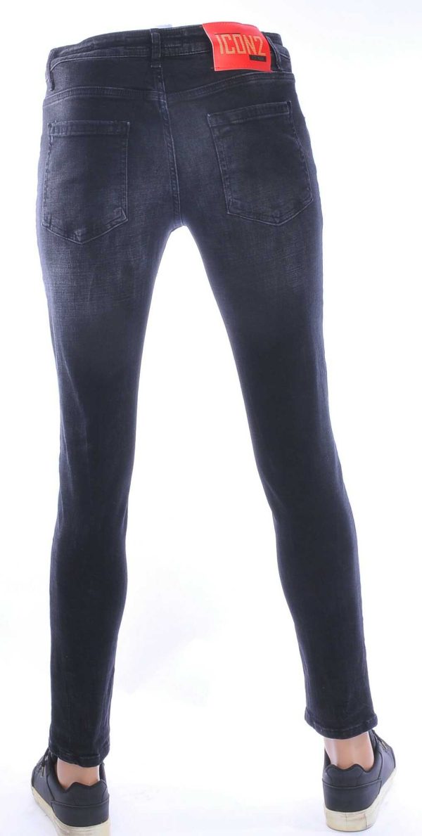 ICON2 Hippe Gewassen Gescheurde Slim Fit Stretch Heren Jeans met Verfspatten – Zwart | Trendy en Comfortabel voor de Moderne Man