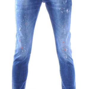 ICON2 Hippe Gescheurde Slim Fit Stretch Heren Jeans met Verfvlekjes – Donkerblauw | Trendy Streetwear & Casual Jeans voor Mannen