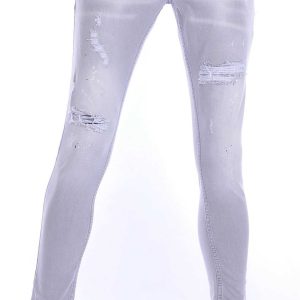 ICON2 hippie gescheurde slim fit heren jeans met verfvlekjes Grijs