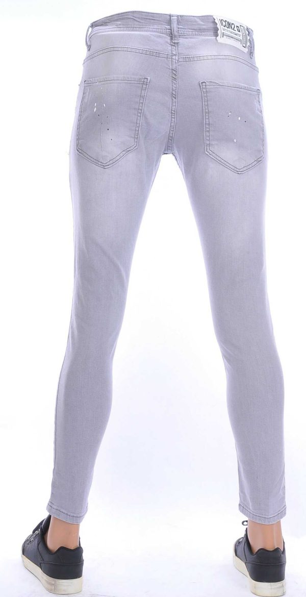 ICON2 hippie gescheurde slim fit heren jeans met verfvlekjes Grijs